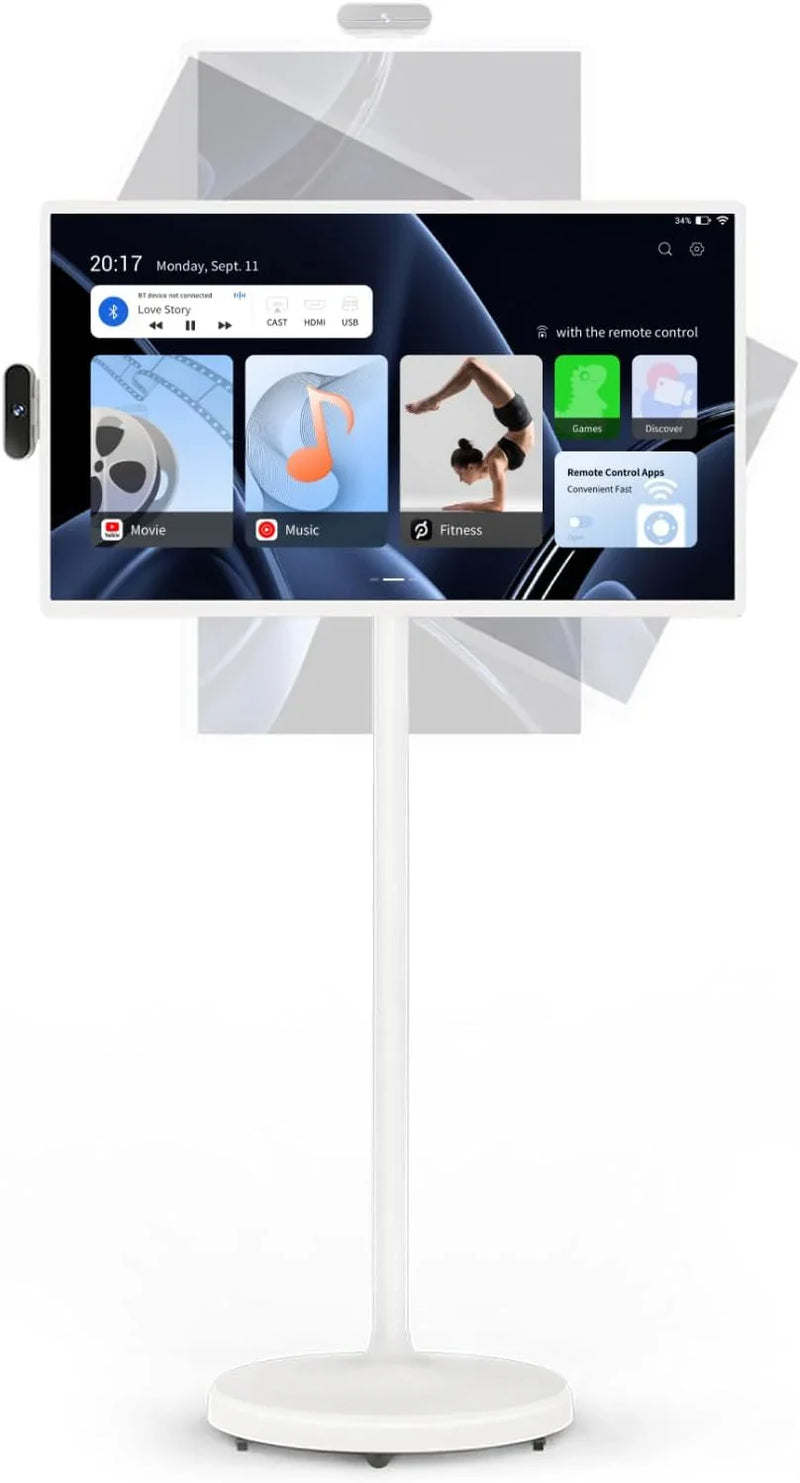 32-Inch Portable TV, 1080P FHD Rolling TV on Wheels with Rotatable Touch Screen, Android 13 OS, 8G RAM 128G Storage, Built-in Battery, Full Swivel Rotation, Voice Remote U42