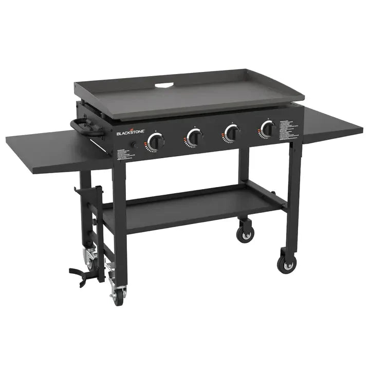 36 Inch Gas Griddle Cooking Station 4 Burner Flat Top Gas Grill Propane Fuelled Restaurant Grade Professional 36” Outdoor Griddle Station with Side Shelf (1554) W2823