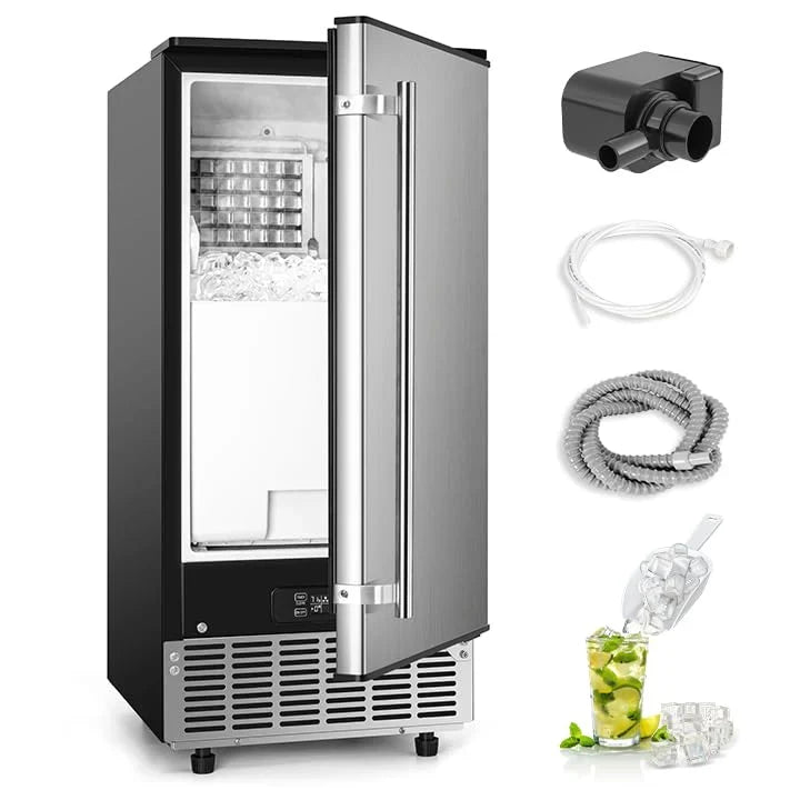 Commercial Under Counter Ice Maker Machine, 80Lbs/Day with 24lbs Ice Storage, Built-in Drain Pump/Automatic Cleaning/Timing Setting/Smart LCD Panel, Ideal for Both Home and Commercial Use C3806