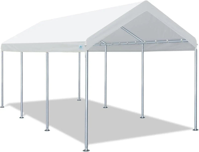 10x20 ft Heavy Duty Carport Potable Car Canopy Garage Party Tent Boat Shelter, Adjustable Height from 9.5 ft to 11 ft, Beige O3722