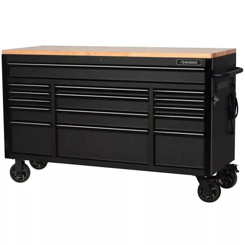 Heavy Duty 61 in. W x 23 in. D 15-Drawer Mobile Workbench with Solid Wood Top B1180