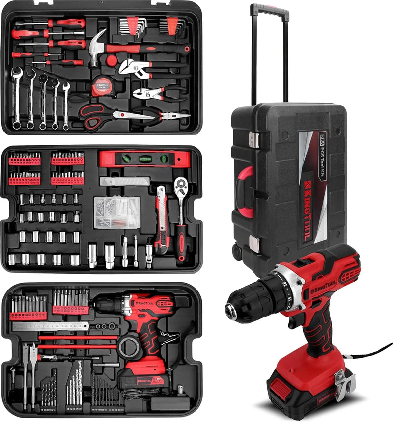 Home Tool Set Kit - 286 PCS Home Auto Repair Tool Kit with Rolling Tool Box, Mechanic Tool Sets with 21V Max Cordless Power drill, Perfect for Homeowner, Diyer, Handyman T6952
