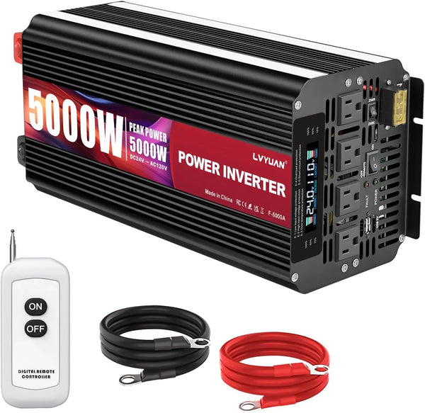 5000 Watt Power Inverter 12V to 110V 120V for Vehicle, Solar Inverter System, Heavy Duty, RV, Truck, Off Grid,Camping with 4 AC Outlets, LCD Display, Wireless Remote Control, Car Power Inverter X8896