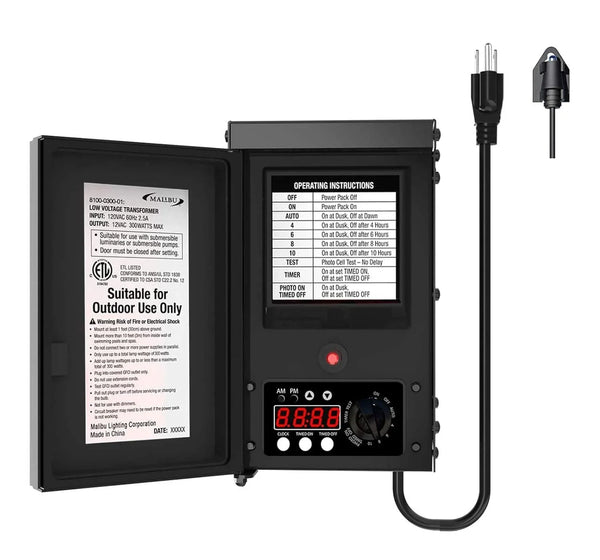600W low-voltage transformer, outdoor landscape lighting transformer, 120V AC to 12V AC conversion, equipped with sensor and rain cover, suitable for garden LED lighting, spotlights, sidewalk lights O2160