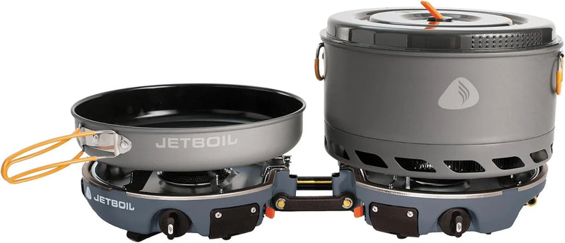 Backpack camping cooking equipment system, including camping cookware, suitable for backpacking and camping use. H4319
