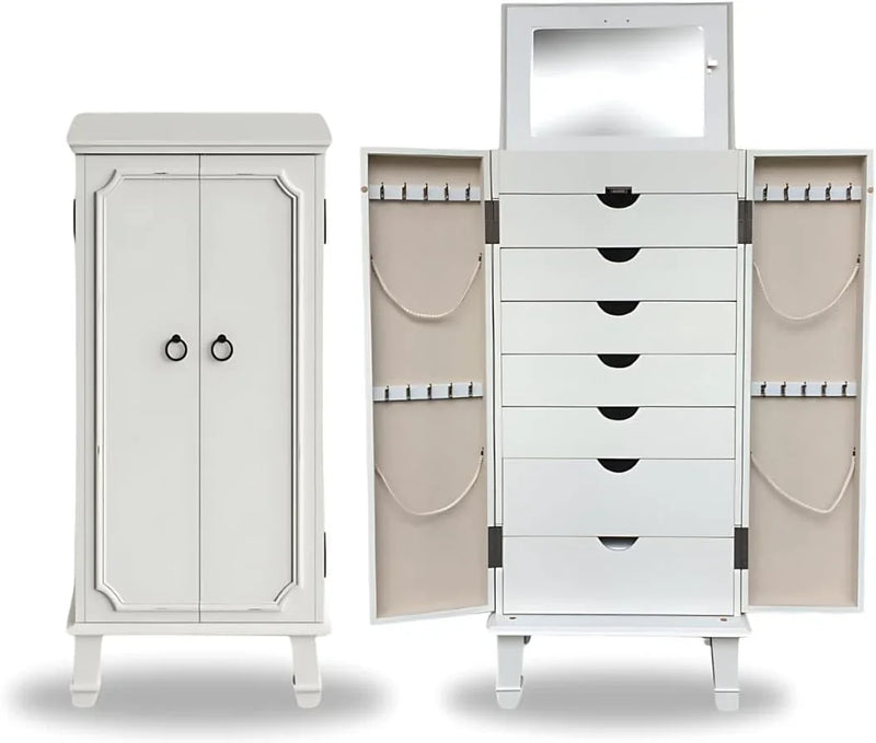 Hives and Honey Cabby Standing Jewelry Armoire – Fully Locking Wood Jewelry Storage with Mirror, 7 Drawers, Necklace Hooks, and Anti-Tarnish Lining — Turquoise B6470