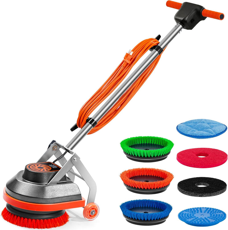 Commercial Floor Scrubber Machine with Brushes and Pads, Heavy Duty Floor Cleaner Polisher and Buffer- Deep Cleaning Tile and Grout, Hardwood Floors and Carpets without Getting on Hands and Knees D0014