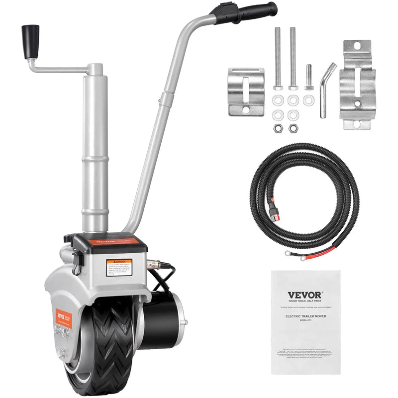 Electric trailer car, with a towing force of 5000 pounds, equipped with a 12-volt 350-watt trailer control wheel that can move at a speed of 22 feet per minute, featuring an adjustable height range from 12 inches to 24.8 inches, and P0755