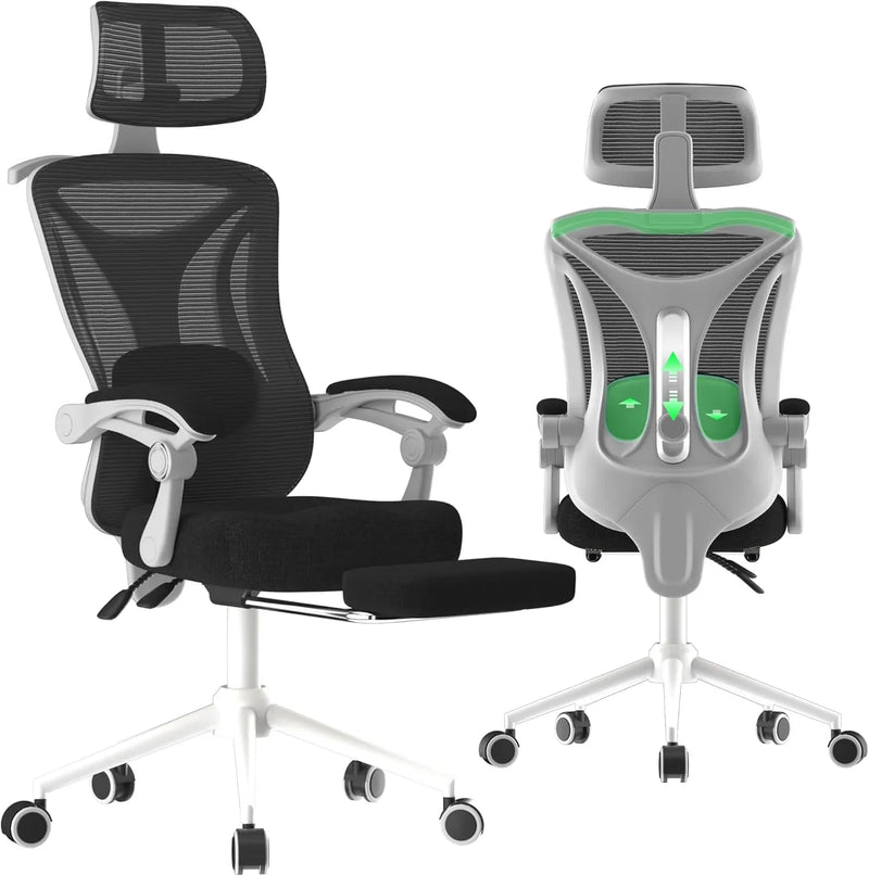 Ergonomic Office Chair - Adjustable Lumbar & Headrest, 90-160° Reclining with Footrest, Breathable Mesh Back - Home Office/Gaming Computer Chair (Black, 300lbs Capacity) V7931