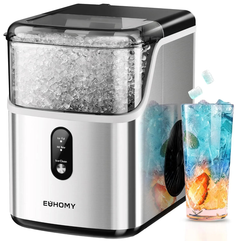 Desktop ice machine, pebble-style ice machine with 35 pounds/24-hour soft ice function, automatic cleaning sonic ice machine with ice scoop and ice box, granular ice machine (in stainless steel) suitable for home/kitchen/office C216