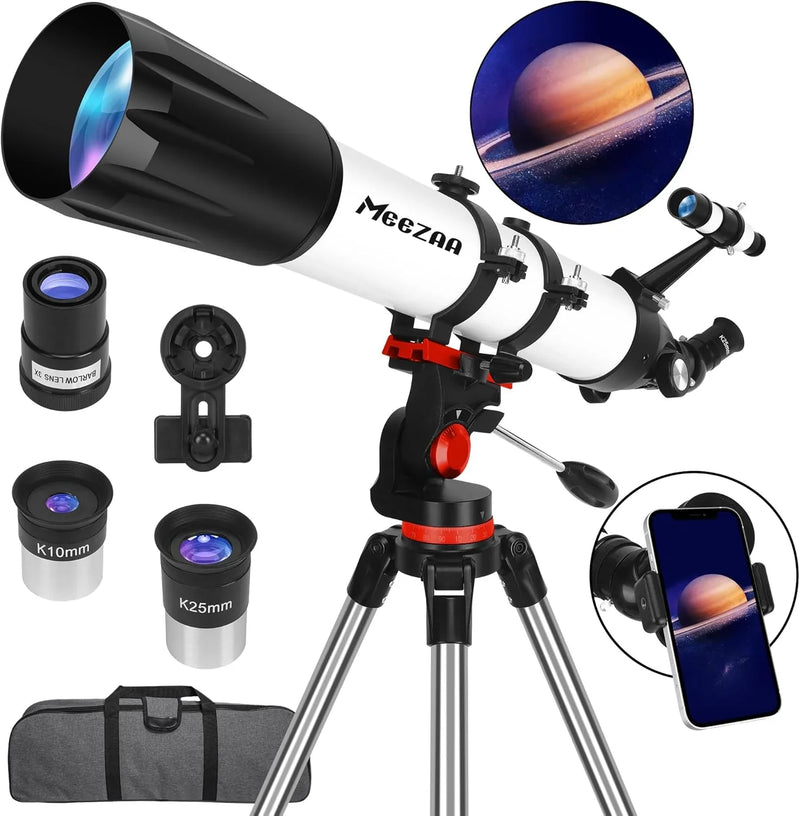 Telescope, Telescope for Adults High Powered Professional, 90mm Aperture 800mm Refractor Telescopes for Astronomy Beginners Fully Multi-Coated with AZ Mount Tripod & Phone Adapter & Carry Bag P2825