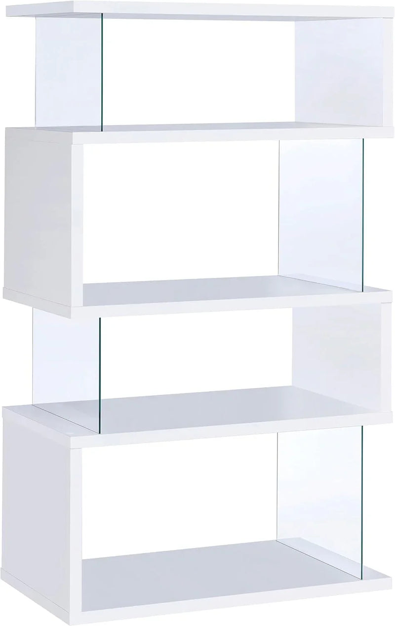 Home products company Amelier 63-inch 4-layer glass panel bookshelf in brown pine color A6682