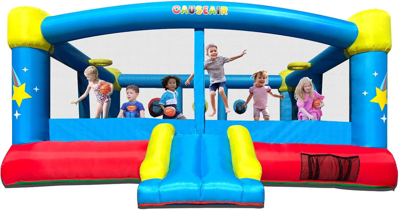 Big Inflatable Bounce House for Party Fun,15ft x 14.8ft,Double Basketball Hoop,Throw Ball Game,Reinforced PVC Bounce Floor,Jumping Bouncy Castle Holds 6 Kids P8458