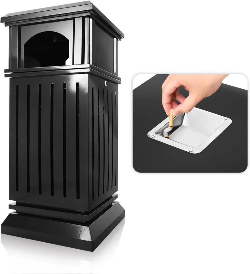 Outdoor trash bin top tray matte black stainless steel commercial waste storage box with lock cover. Heavy-duty industrial garden garage garbage container, dimensions: 35.5 * 15.8 * 15.8 inches. U9610