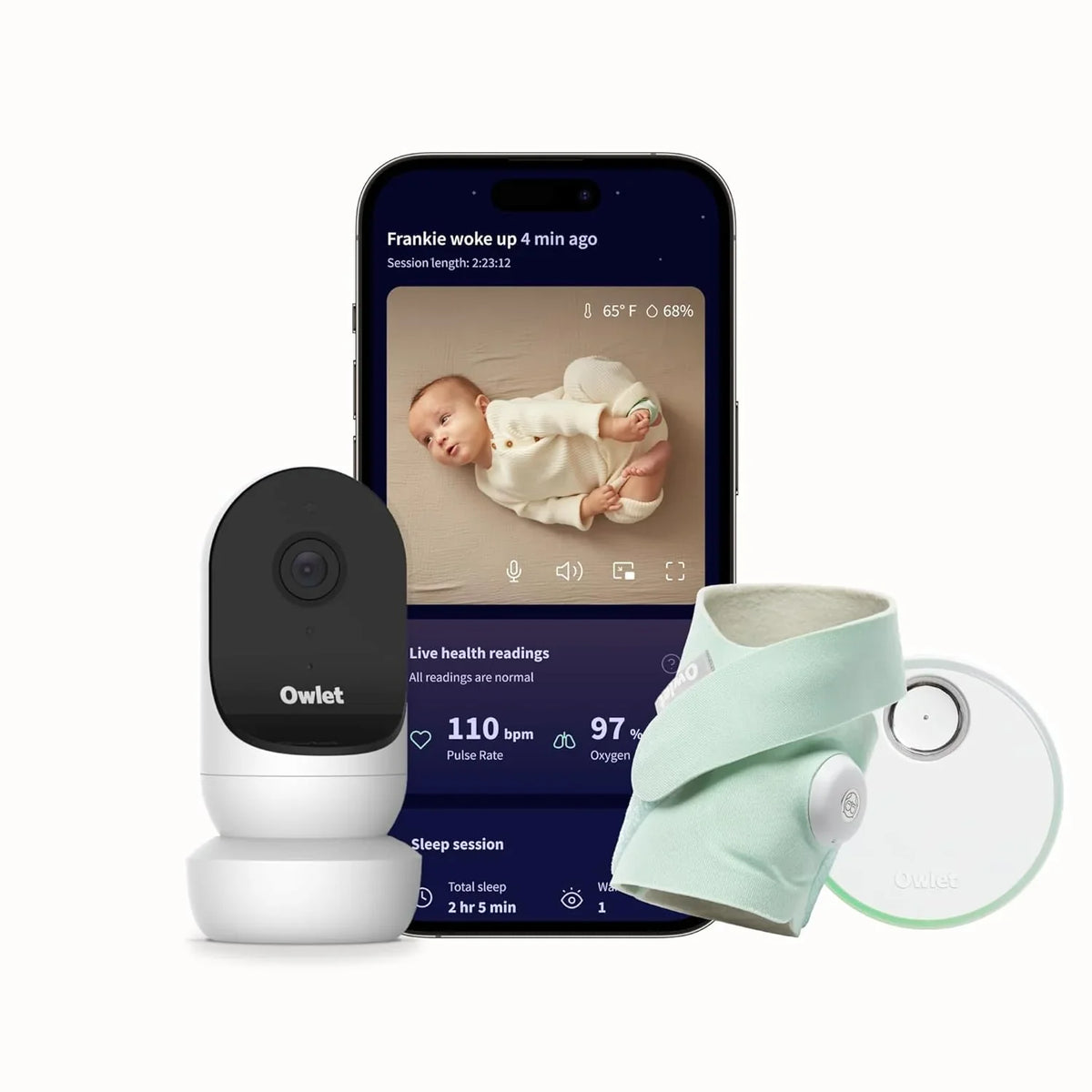 Two-channel camera tracking and notification function, which can monitor the baby's heart rate and blood oxygen level in real time, and display the results in 1080p high-definition through WiFi video for viewing.