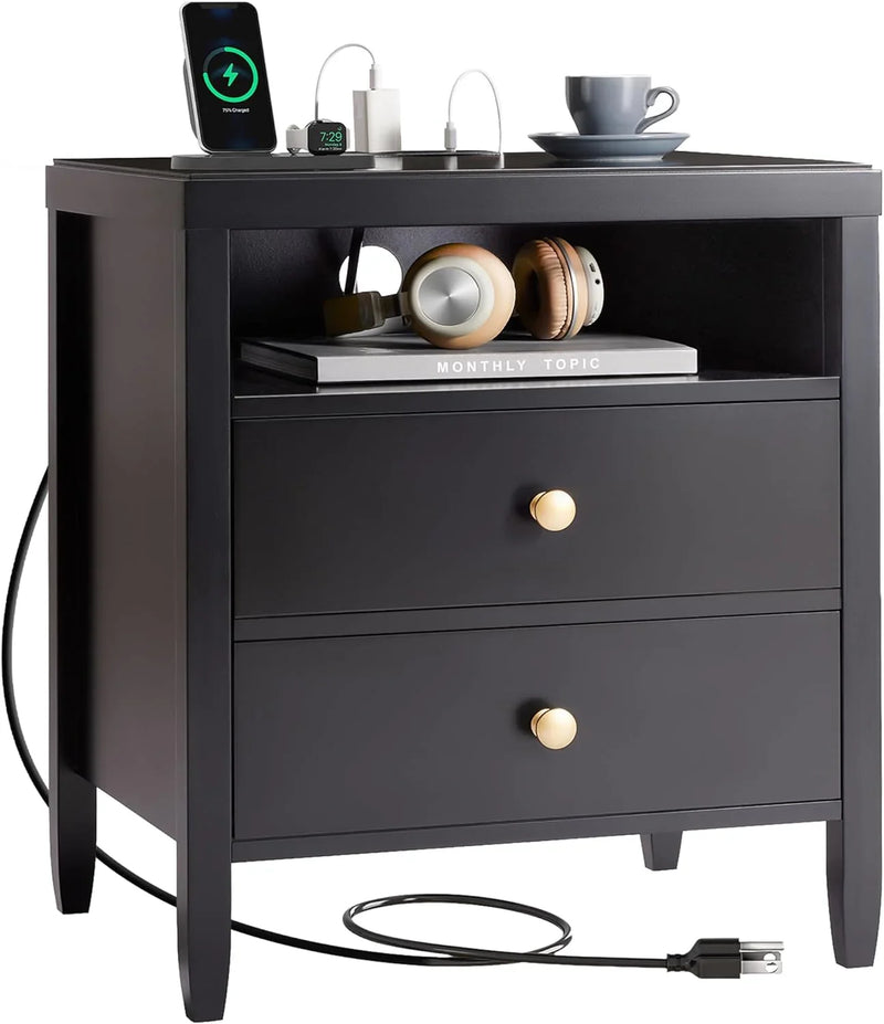 Modern bedside table with black metal finish - 2-piece set B2075