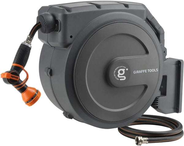 Tool-extendable garden hose reel, inner diameter 1/2 inch, length 155 inches, equipped with 5-foot extension hose, sturdy and durable, lockable at any length, slow retraction system, wall-mounted design, 180-degree rotating bracket P0832