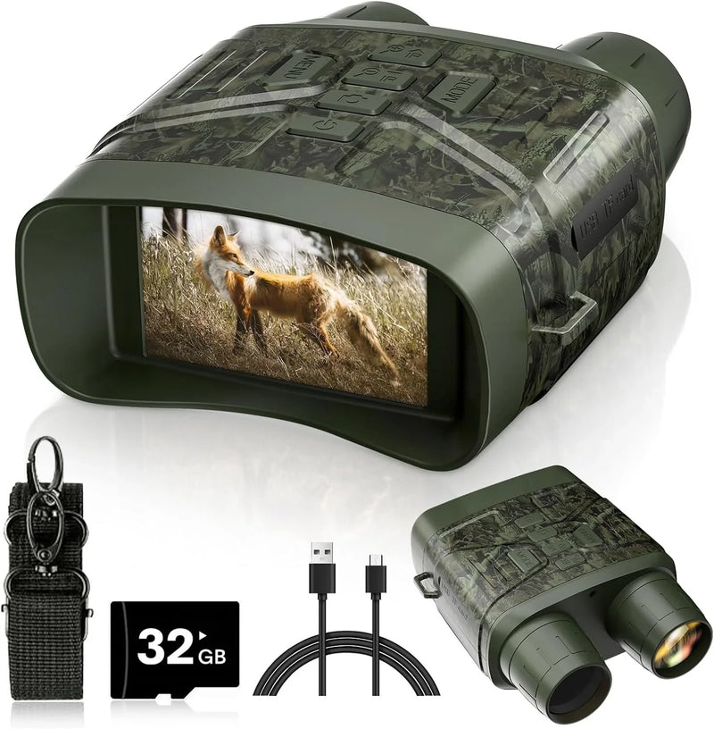 Night Vision Goggles - 4K Night Vision Binoculars with 5000mAh Rechargeable Battery, 32GB TF Card can Save Photo and Video, 3'' HD Screen for Camping & Security, Black I9456