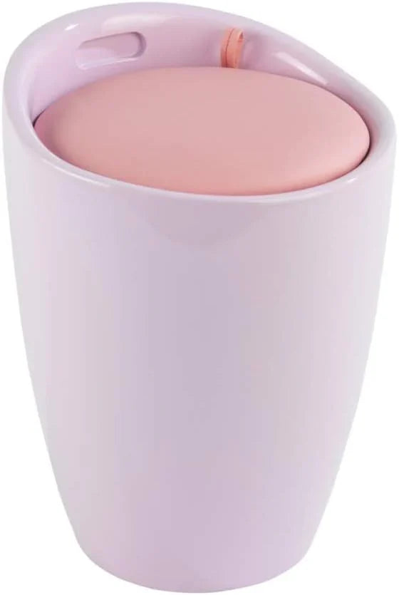 Bathroom stool with laundry basket, storage stool with soft padded seat, white stool for laundry sorting and storage, size 14.2 x 19.9 x 14.2 inches, white, 1-piece set T3204