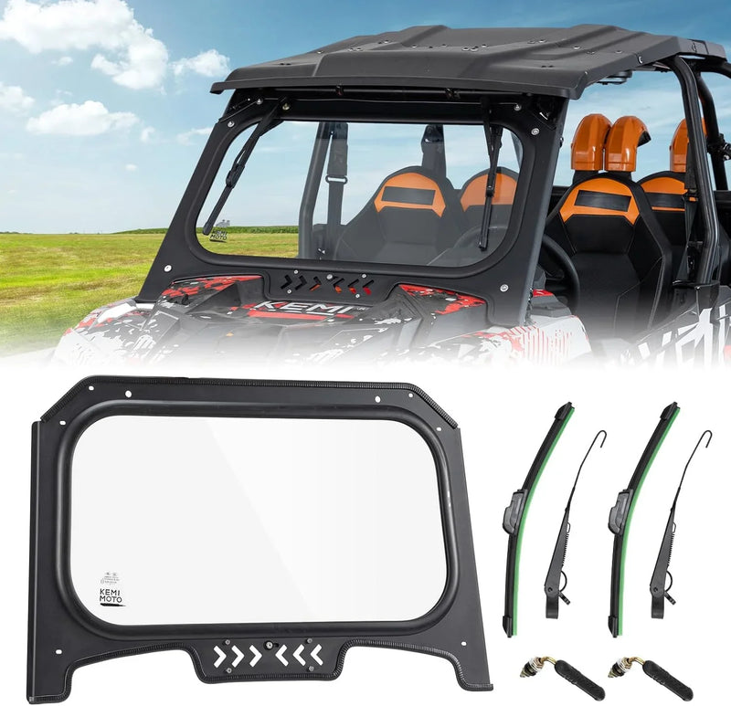 The glass windshield is equipped with 2 manual windshield wipers. It is scratch-resistant and wear-resistant. It is compatible with the 2019 - 2023 models of RZR XP 1000 / RZR XP super sports vehicles. The front windshield has a ventilatio D3621