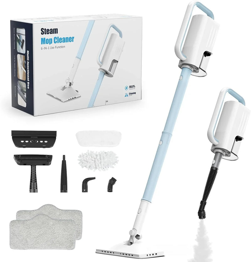 Steam Cleaner, 6 in1 Rotated Steam Mop Cleaner with 2 Modes, 2 Microfiber Pads, 400ML Removable Tank, 23FT Power Cable, Detachable Steam Mops for Floor, Laminate Floor, Tiles Cleaning (Light Blue) V5519