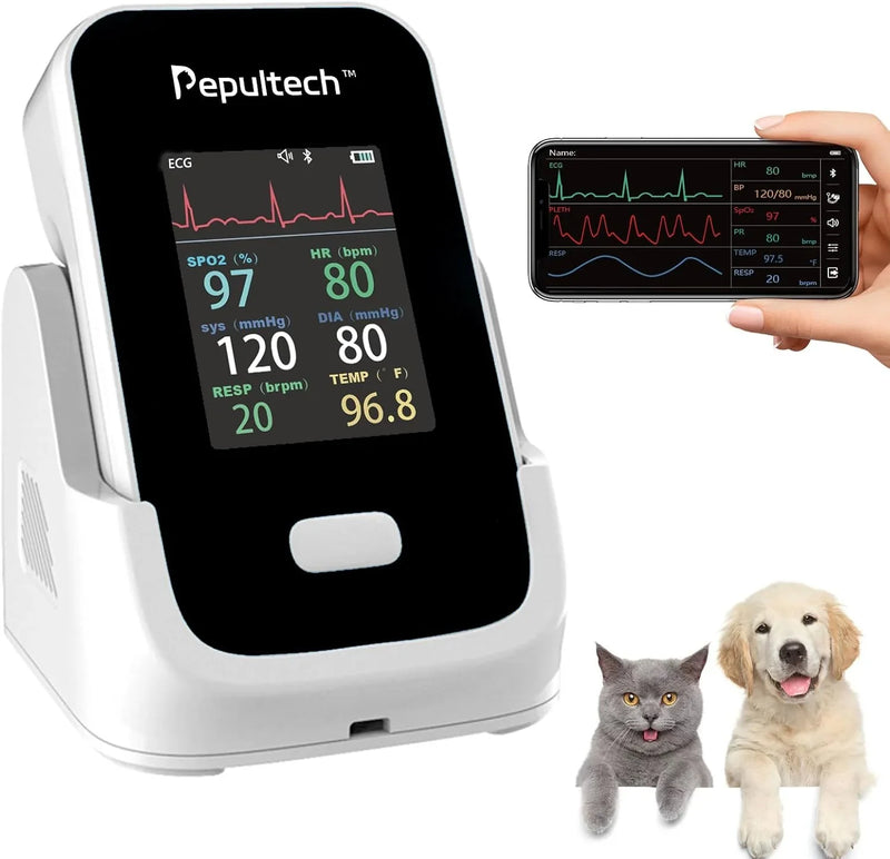 6 Parameters Veterinary Vital Signs Monitor,Wireless Veterinary Pulse Oximeter for Dogs, Rechargeable Blood Pressure Monitor for Pets,Oxygen Spo2 Monitoring Tools for Family Clinic Use S2463