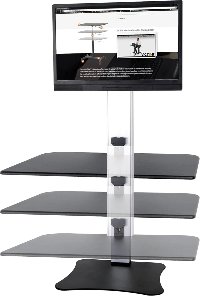 High-position electric triple monitor adjustable desk | Sit-stand dual-purpose work desk for three screens | 28-inch wide work surface | Compatible with any standard desktop | Adjustable monitor stand S9448