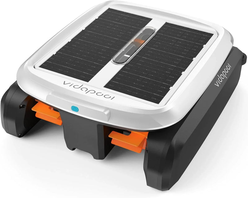 Solar Powered Automatic Robotic Pool Skimmer Cleaner,Solar Pool Surface Cleaner Dual Mode with Obstacle Avoidance Daytime ＆ Overnight Continuous Cleaning Ideal for All Swimming Pool-White D5575