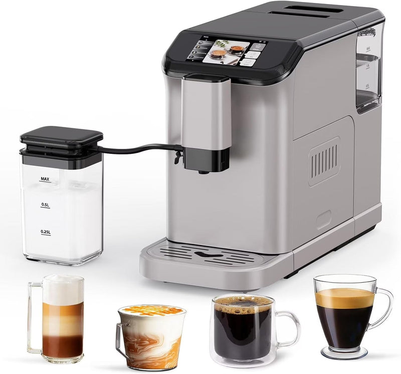 Full Automatic Espresso Machine with Built-In Grinder Milk Frother - FTF Touchscreen Coffee Maker for Latte/Cappuccino, 20 Bar Pressur 1.5L Water... W9258