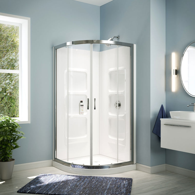 Bath Taylor Frameless Acrylic Base & Walls Shower Enclosure Kit with Sliding Door & Shelves, White H9586