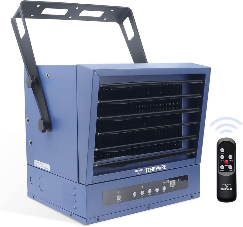Electric Garage Heater, 7500-Watt Digital Fan-Forced Ceiling Mount Shop Heater with Full-Function Remote, 240-Volt Hardwired 12-Hour Timer, Ideal for Workshop Blue M6899