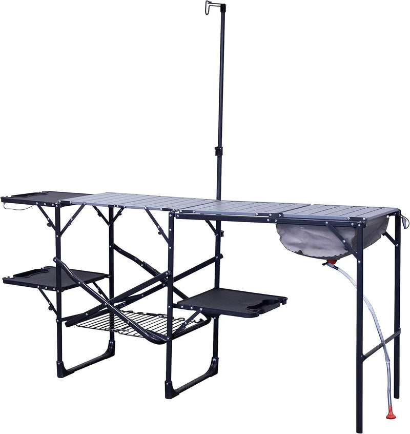 Master Cook Station | Portable Folding Kitchen Table with Soft Shell Sink, Heat Resistant Tabletop & Telescoping Lanter Pole, Perfect for Camping Trips Q3710
