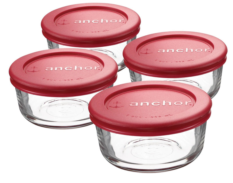 Glass Round Storage Containers with Lids, 4 Count J2194