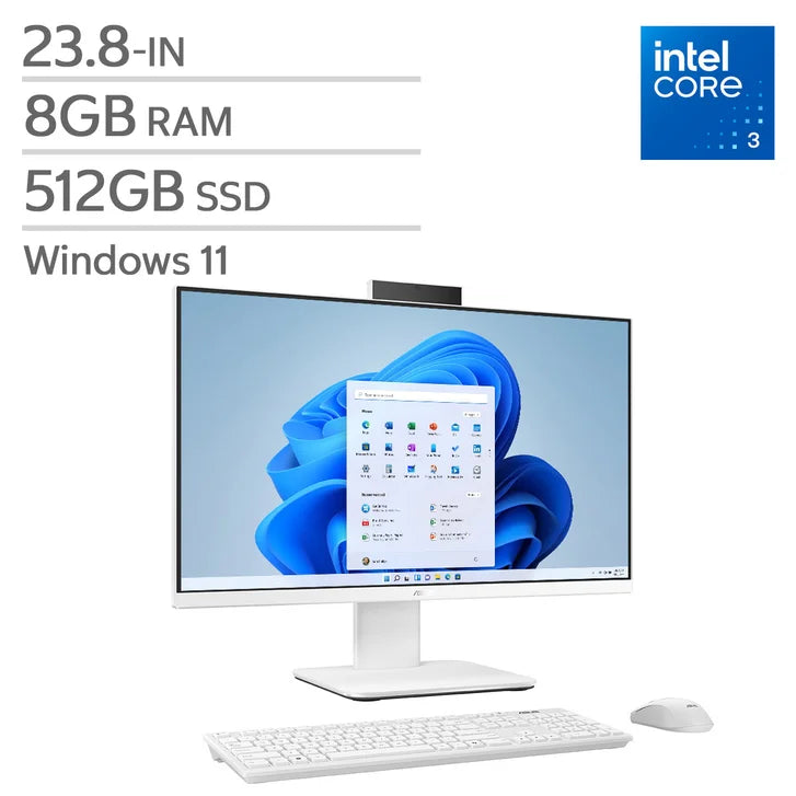 ASUS 23.8-in All-in-One Desktop, Intel Core i3-1315U - 8GB RAM, 512 GB SSD B5077