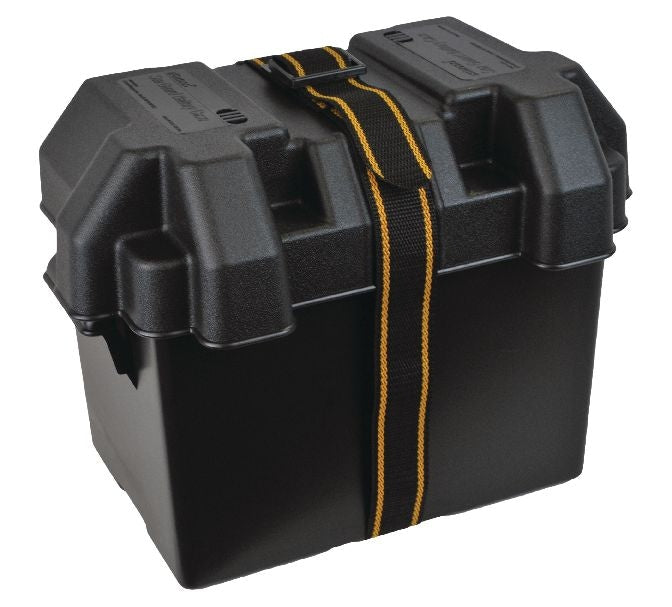 Polypropylene Vented Marine Battery Box with Strap & Mounting Hardware, Black, Assorted Sizes B8043