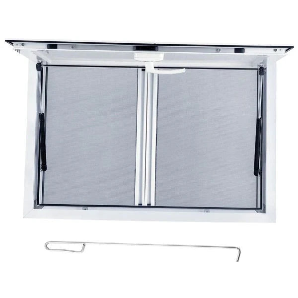 Concession Window 36W x 36H Aluminum Alloy Food Truck Service Window with Sliding Screens & Awning Door, Hydraulic Lift, Locking Mechanism, Versatile for Catering H7498