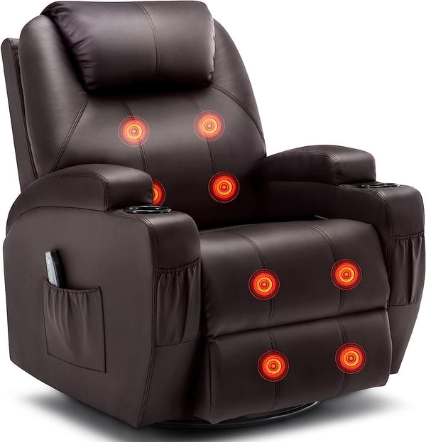 Recliner Chair, Rocking Chair with Massage and Heat, 360° Swivel Recliner Chairs for Adults, Rocker Manual Recliner with Remote Control and Cup Holder Room, Bedroom, Nursery Z8019