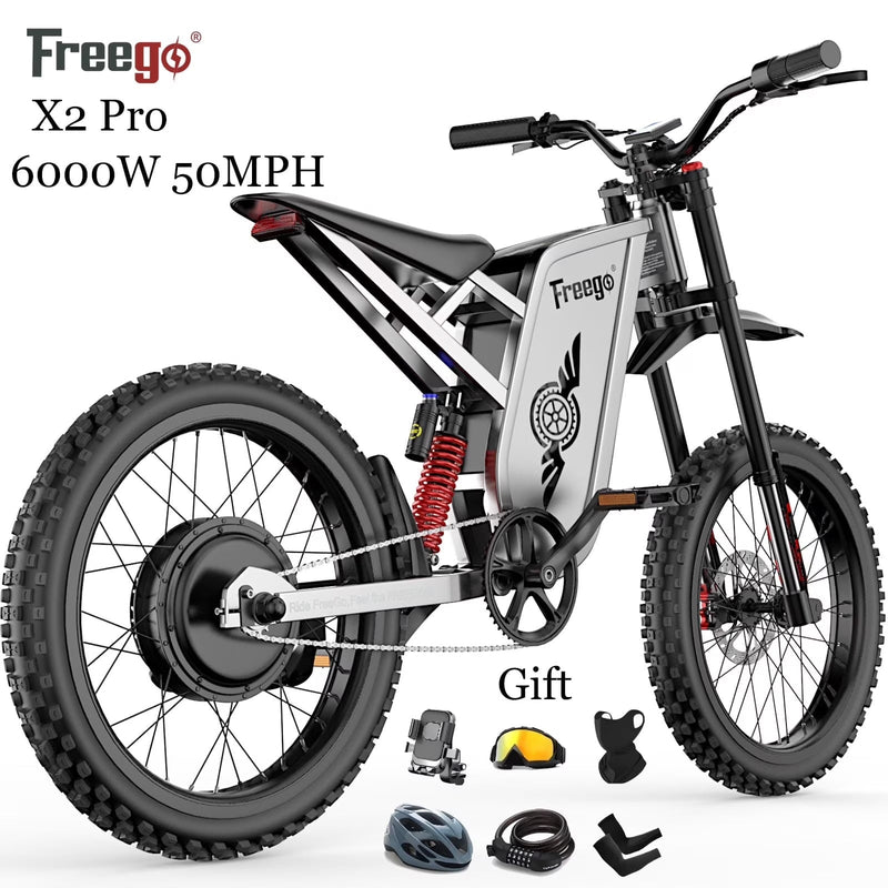 6000W(Peak) Motor 60V/30Ah Battery Freego X2Pro Electric Motorcycle for Adults, Electric Bike,50MPH/7 Speed Off Road Electric Bicycle,19 x 2 Full... L6367