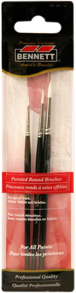 Professional Artist Pointed Round Tip Paint Brushes, 3-pk T7107