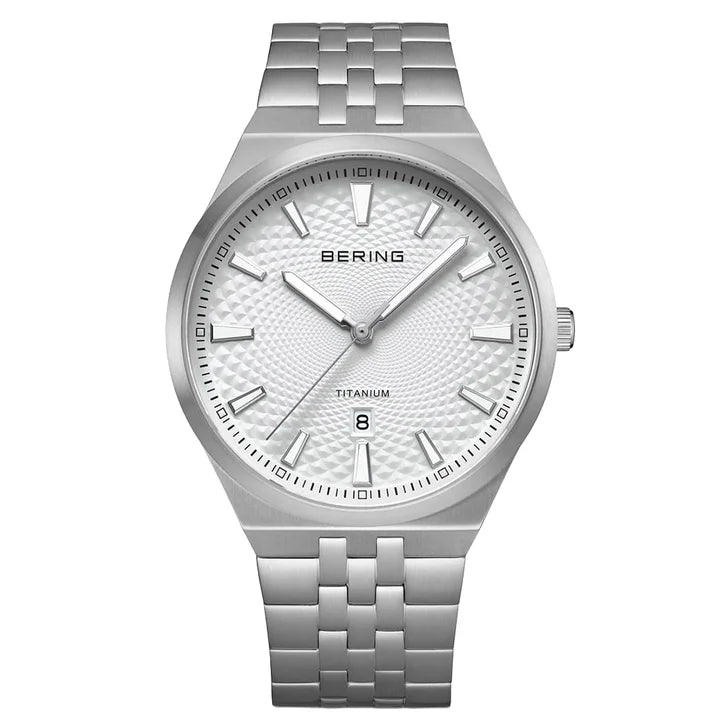 Bering Titanium White Silver-tone Guilloche Dial Men's Watch D3509