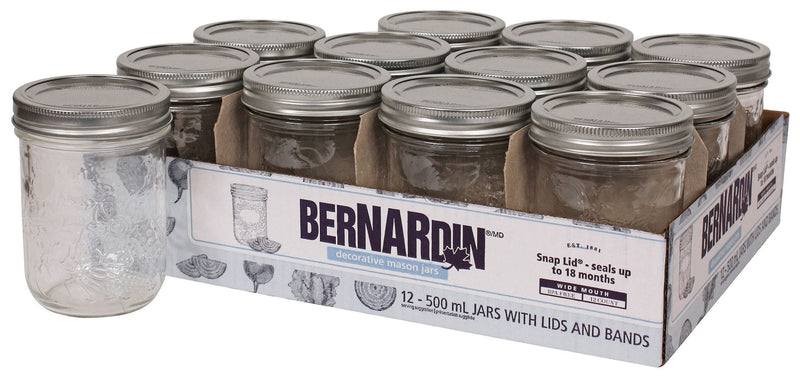 Wide Mouth Decorative Glass Mason Jars with Snap Lids, 500 mL, 12 Count Q2934