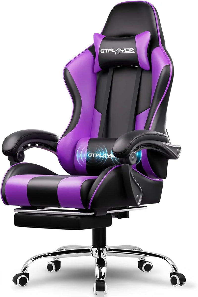 Gaming Chair with Footrest and Lumbar Support – Ergonomic Computer Chair with Headrest, 360° Swivel, Height Adjustable, White V6302