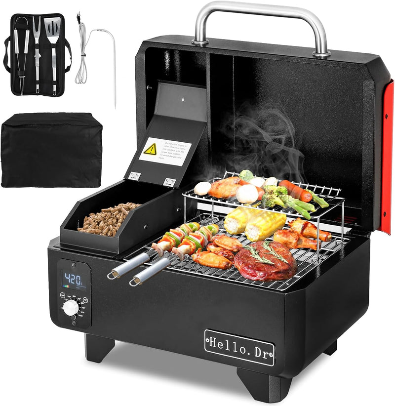 Portable Wood Pellet Grill and Smoker,Electric Outdoor 8 in 1 Tabletop Grills for RV Camping Tailgating RV Cooking BBQ, Intelligent Temperature Control and Superheated Steam Technology Y3852