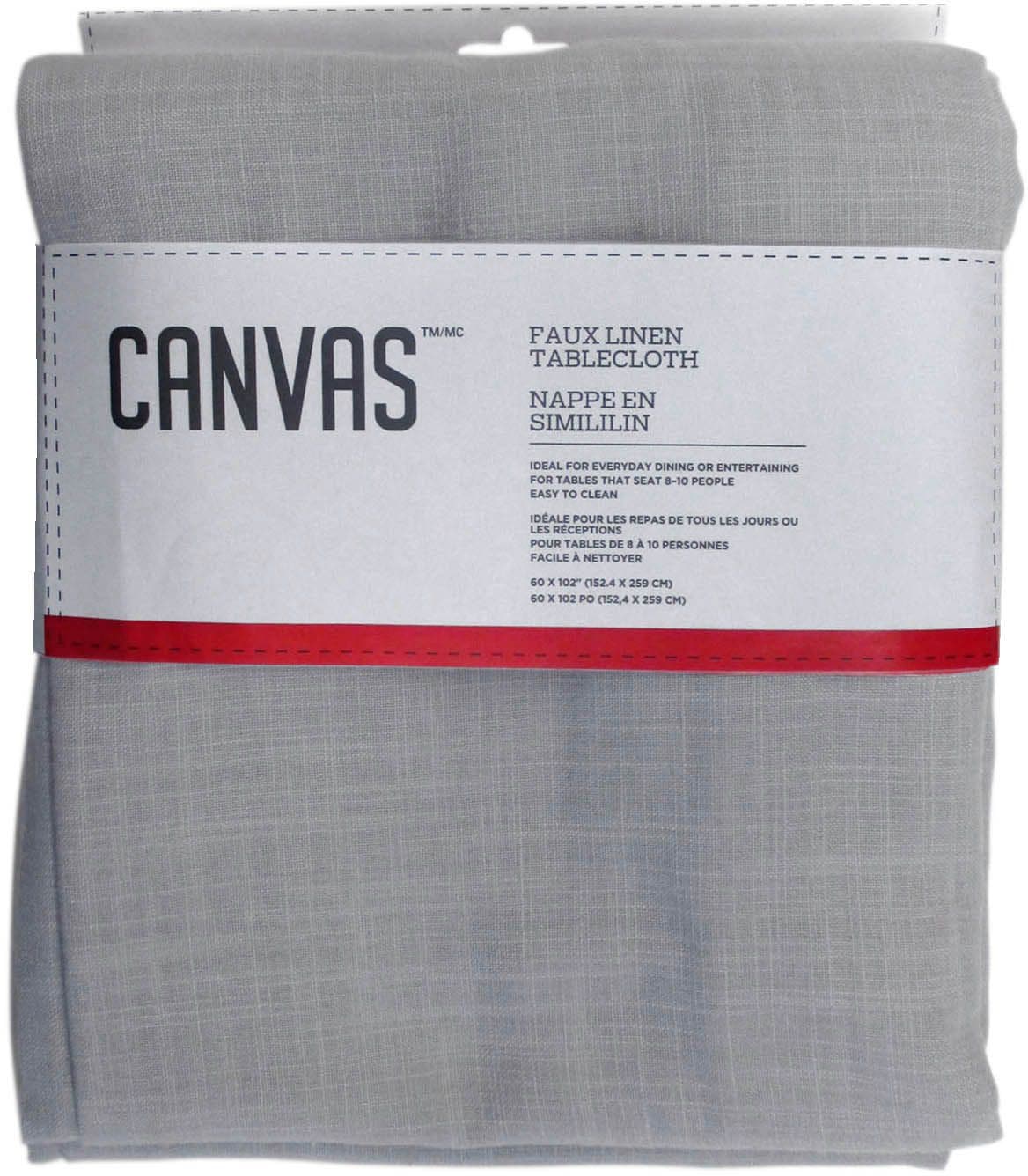 Faux Linen Rectangle Tablecloth, 60-in x 102-in, Light Grey