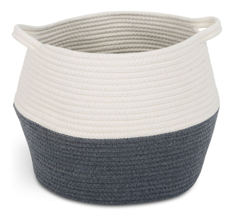 Henley Round Rope Basket, White/Grey, 12.6 x 12.6 x 11.8-in C5837