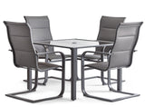 Minden Steel Outdoor Patio Dining Set with Glass Top Table, Grey, 5-pc