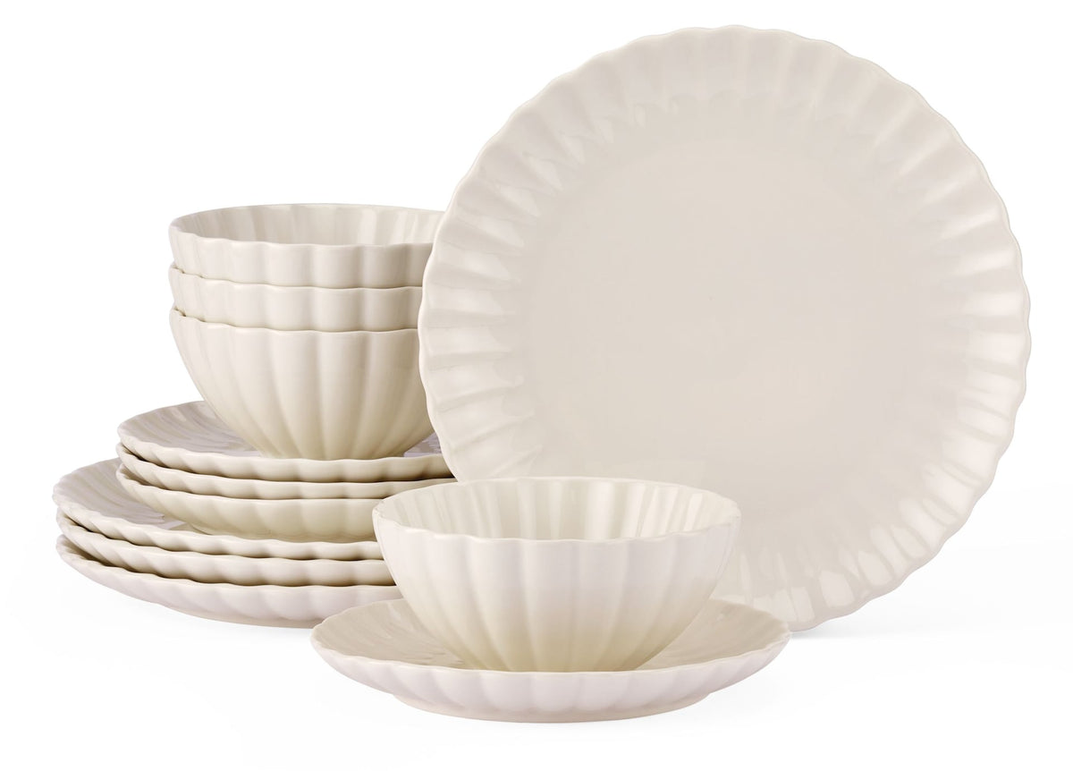 Odessa Scalloped Porcelain Dinnerware Set, 12-pc, White