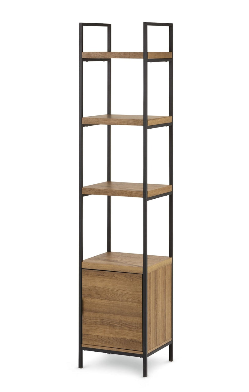 Robson 4-Tier Metal Frame Narrow Bookcase With Storage Door, Oak Finish M9802