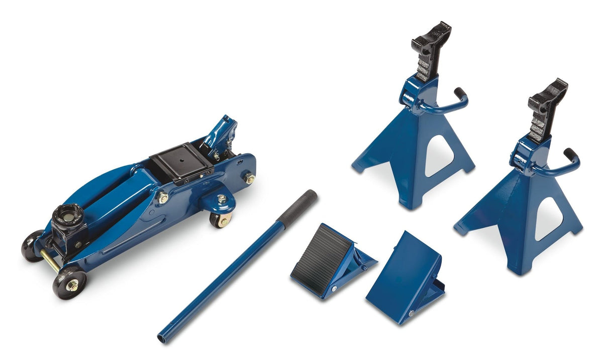 Garage Combo Kit, Jack and Axle Stands with Wheel Chocks, 2-Tonnes, 5-pc
