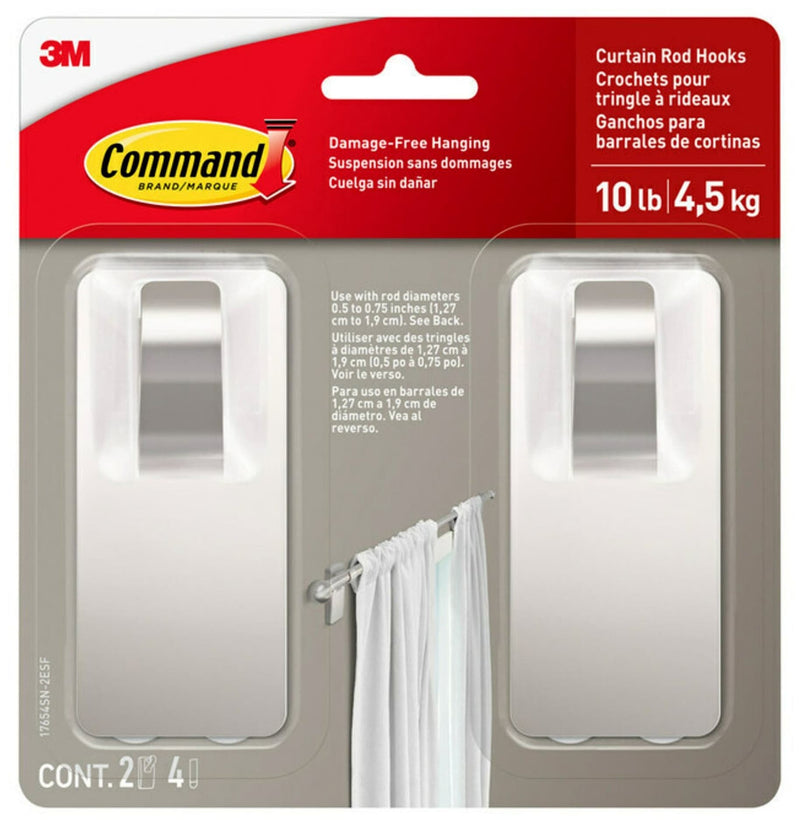 2-Piece 10-lb Satin Nickel Damage Free Curtain Rod Hooks R9454